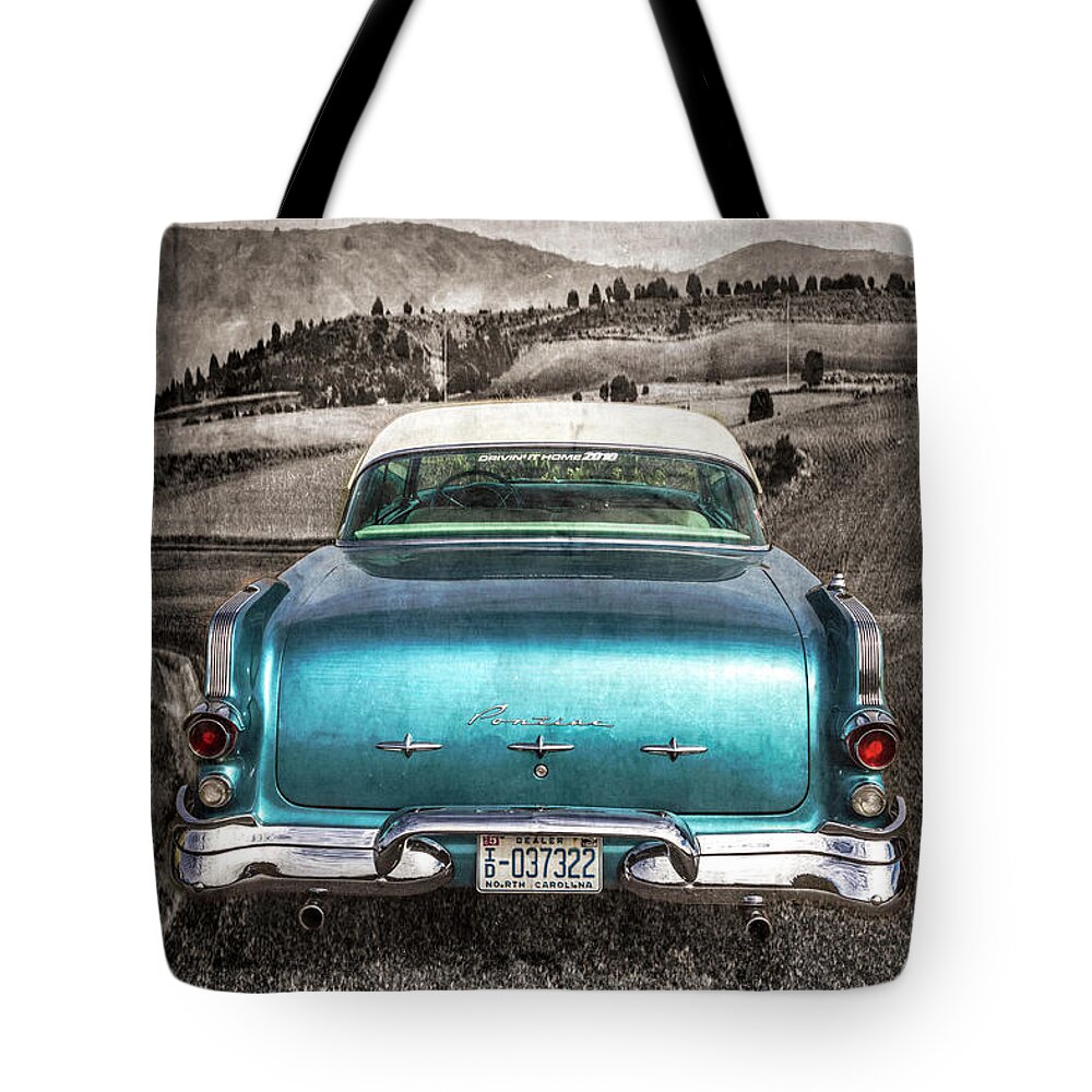 1956 Tote Bag featuring the photograph 1956 Pontiac Drive in the Country Selected Color by Debra and Dave Vanderlaan