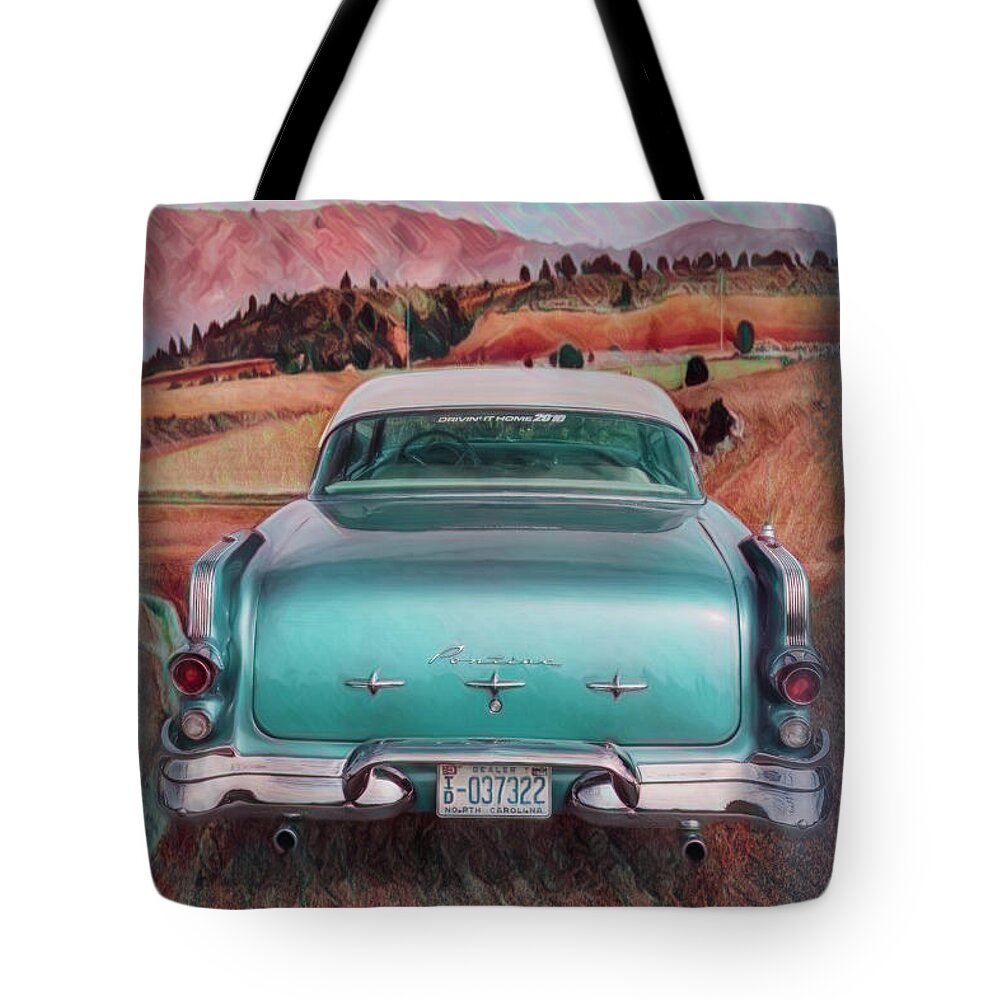 1956 Tote Bag featuring the photograph 1956 Pontiac Watercolor Painting by Debra and Dave Vanderlaan