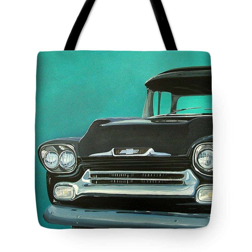 Folk Art Tote Bag featuring the painting 1957 Apache Truck by Debbie Criswell