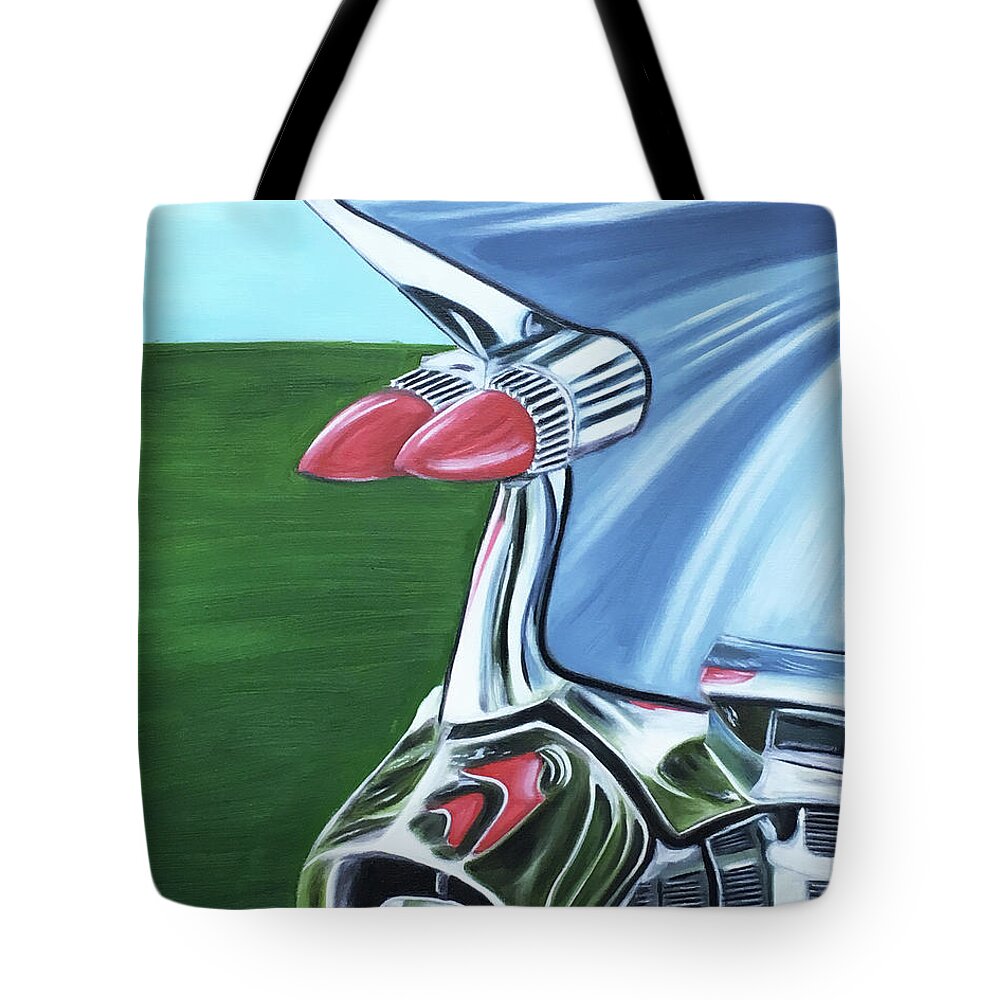 Caddie Tote Bag featuring the painting 1959BlueCaddie by Dean Glorso