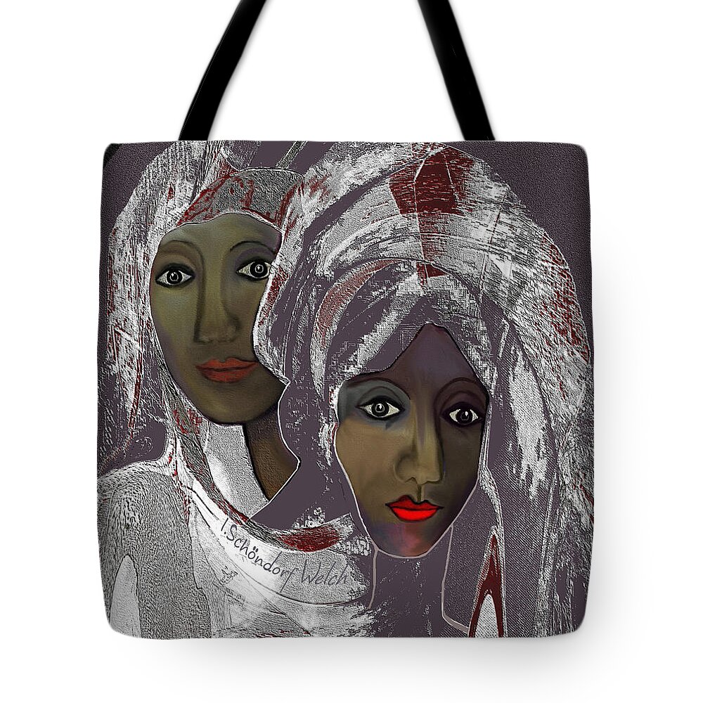 1969 - White Veils Tote Bag featuring the digital art 1969 - White Veils by Irmgard Schoendorf Welch