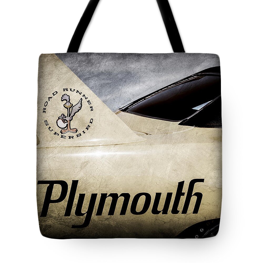 1970 Plymouth Superbird Emblem Tote Bag featuring the photograph 1970 Plymouth Superbird Emblem -0520ac by Jill Reger