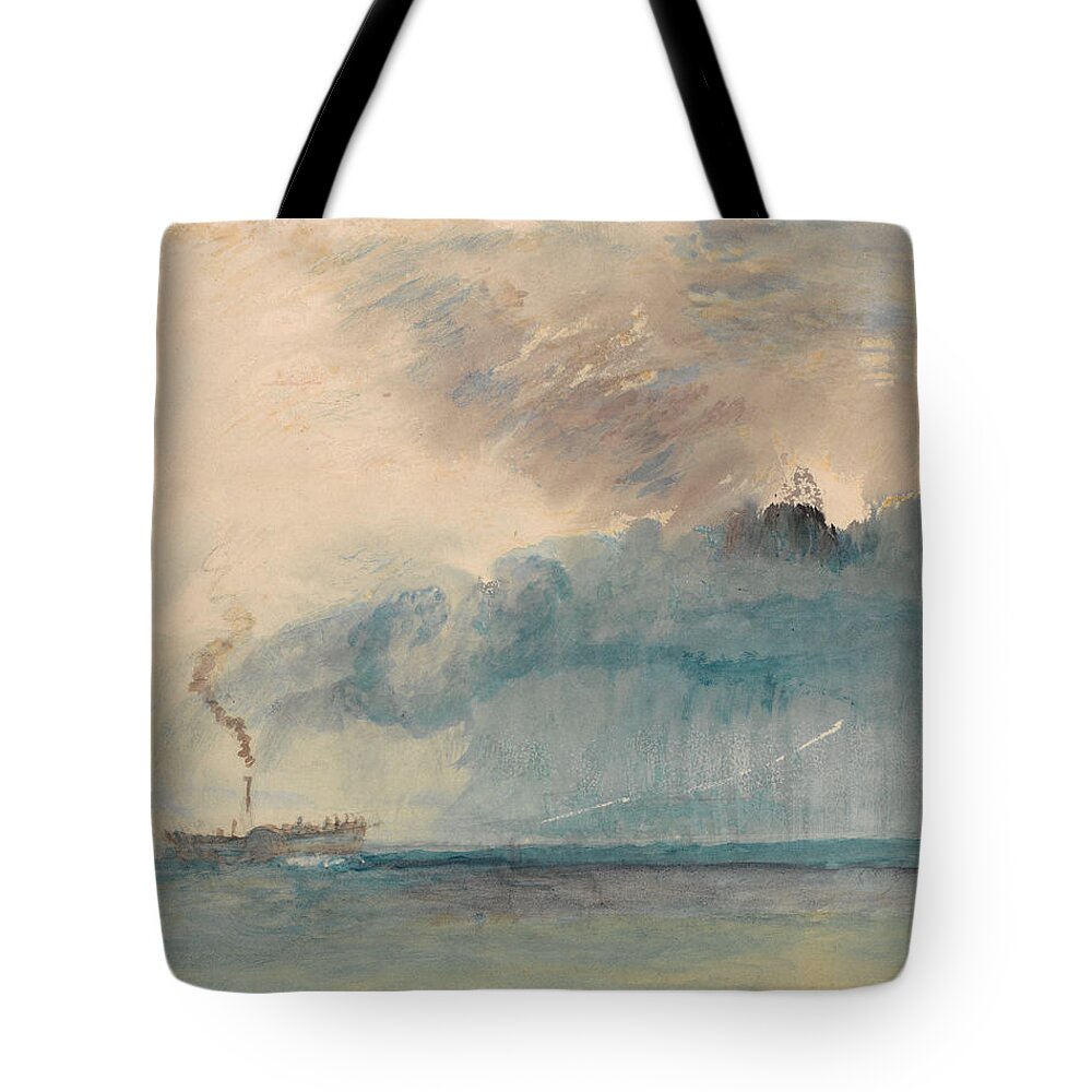 Joseph Mallord William Turner - A Paddle-steamer In A Storm Tote Bag featuring the painting A Paddle-steamer in a Storm #2 by Celestial Images