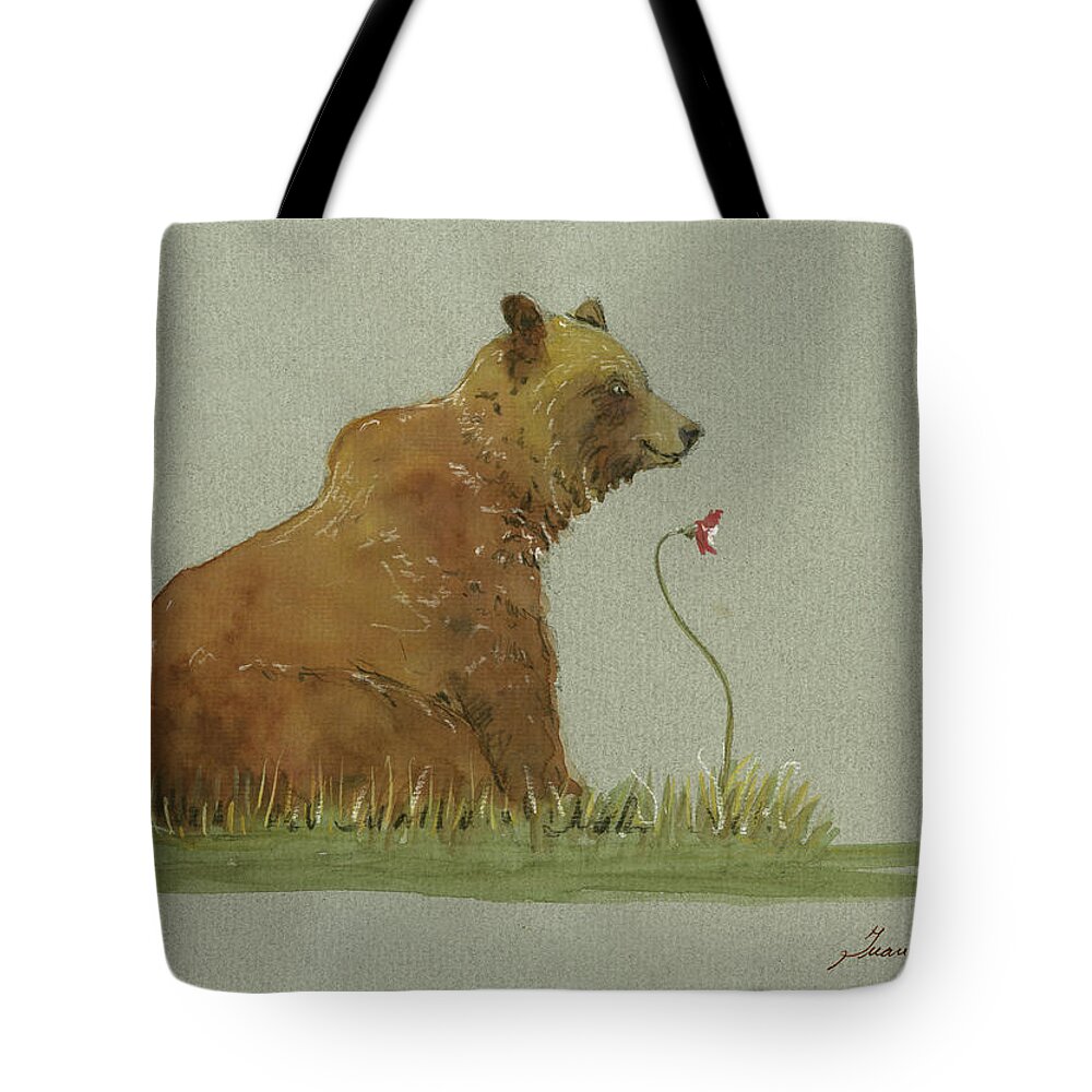  Tote Bag featuring the painting Alaskan grizzly bear by Juan Bosco