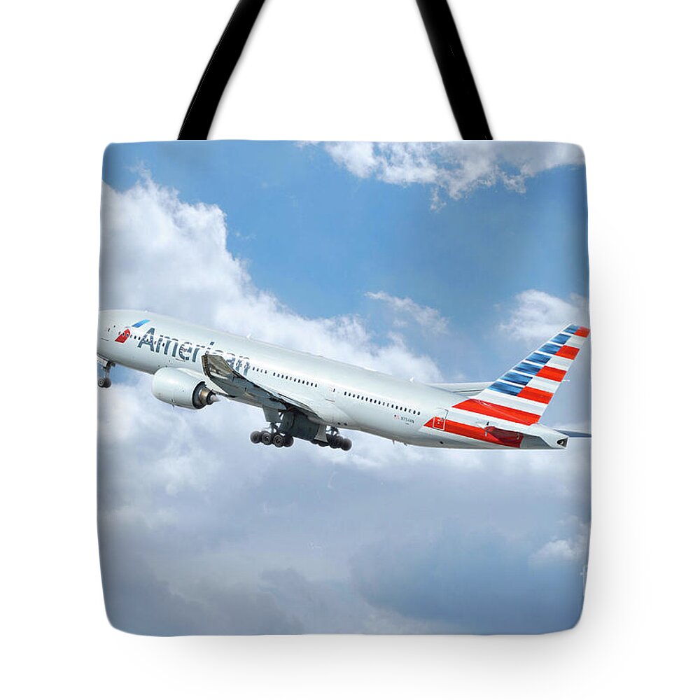 Boeing Tote Bag featuring the digital art American Airlines Boeing 777 by Airpower Art