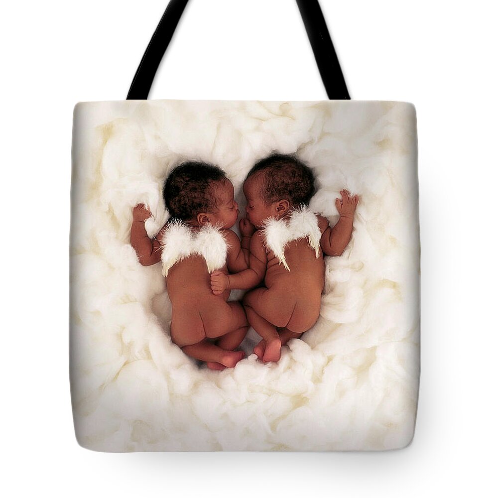 Baby Tote Bag featuring the photograph Alexis and Armani as Angels by Anne Geddes