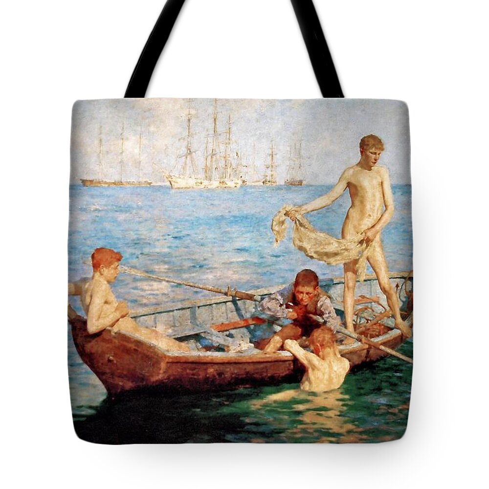 August Blue Tote Bag featuring the painting August Blue #2 by Henry Scott Tuke
