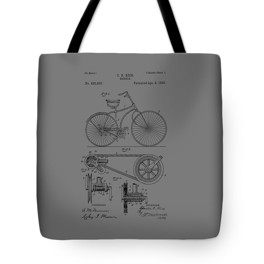 Bicycle Tote Bag featuring the photograph Bicycle patent from 1890 #3 by Chris Smith