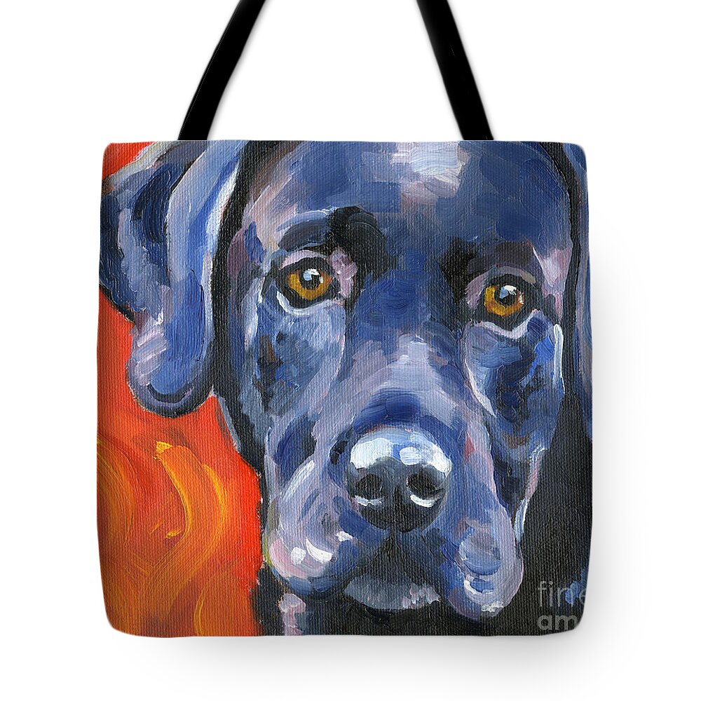 Black Tote Bag featuring the painting Black Lab by David Rogers