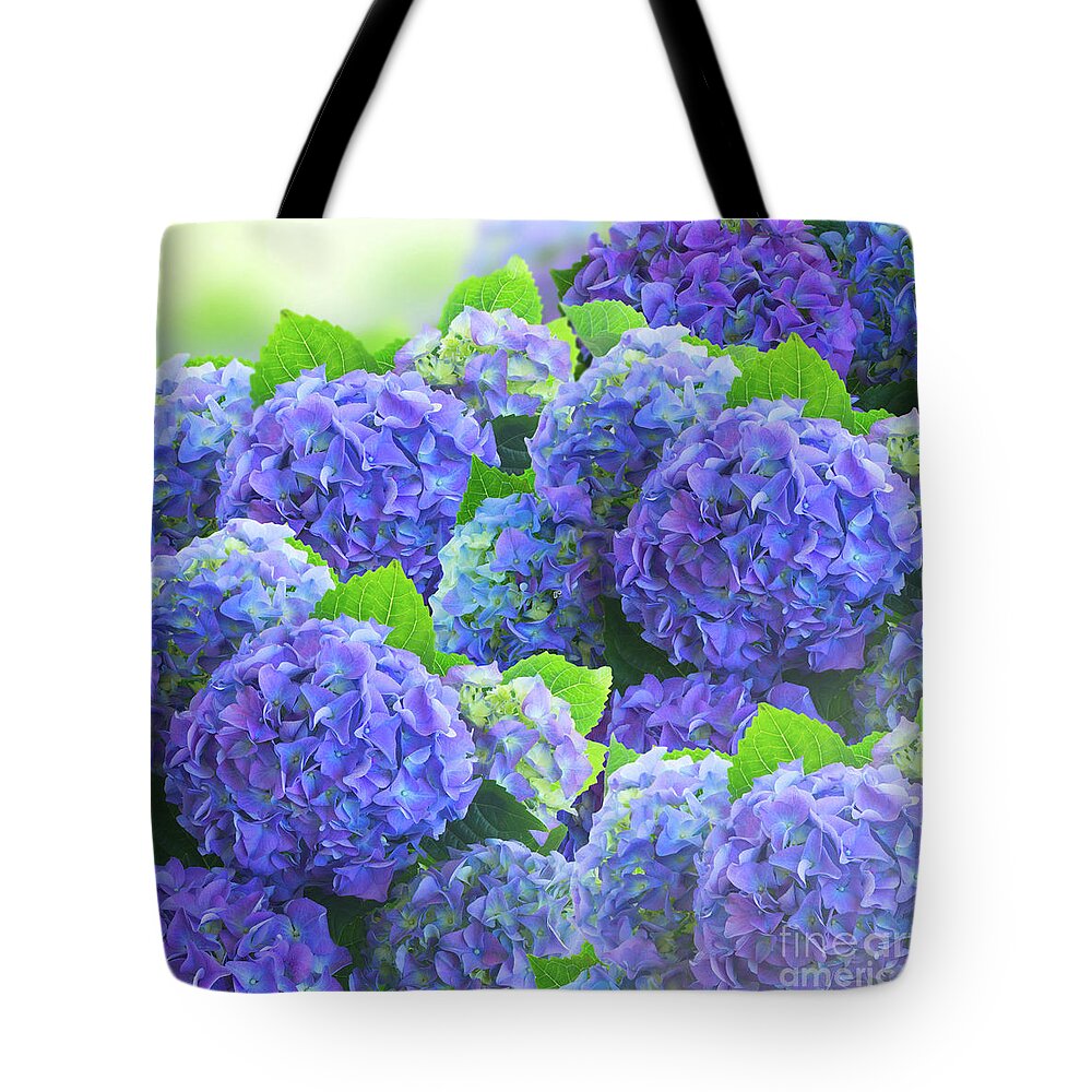 Hortensia Tote Bag featuring the photograph Blue Hortensia Flowers #3 by Anastasy Yarmolovich