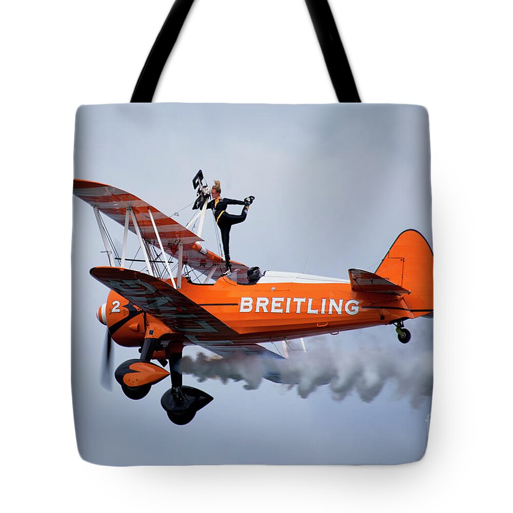 Boeing Stearman Biplanes Tote Bag featuring the photograph Breitling Wing Walker by Smart Aviation