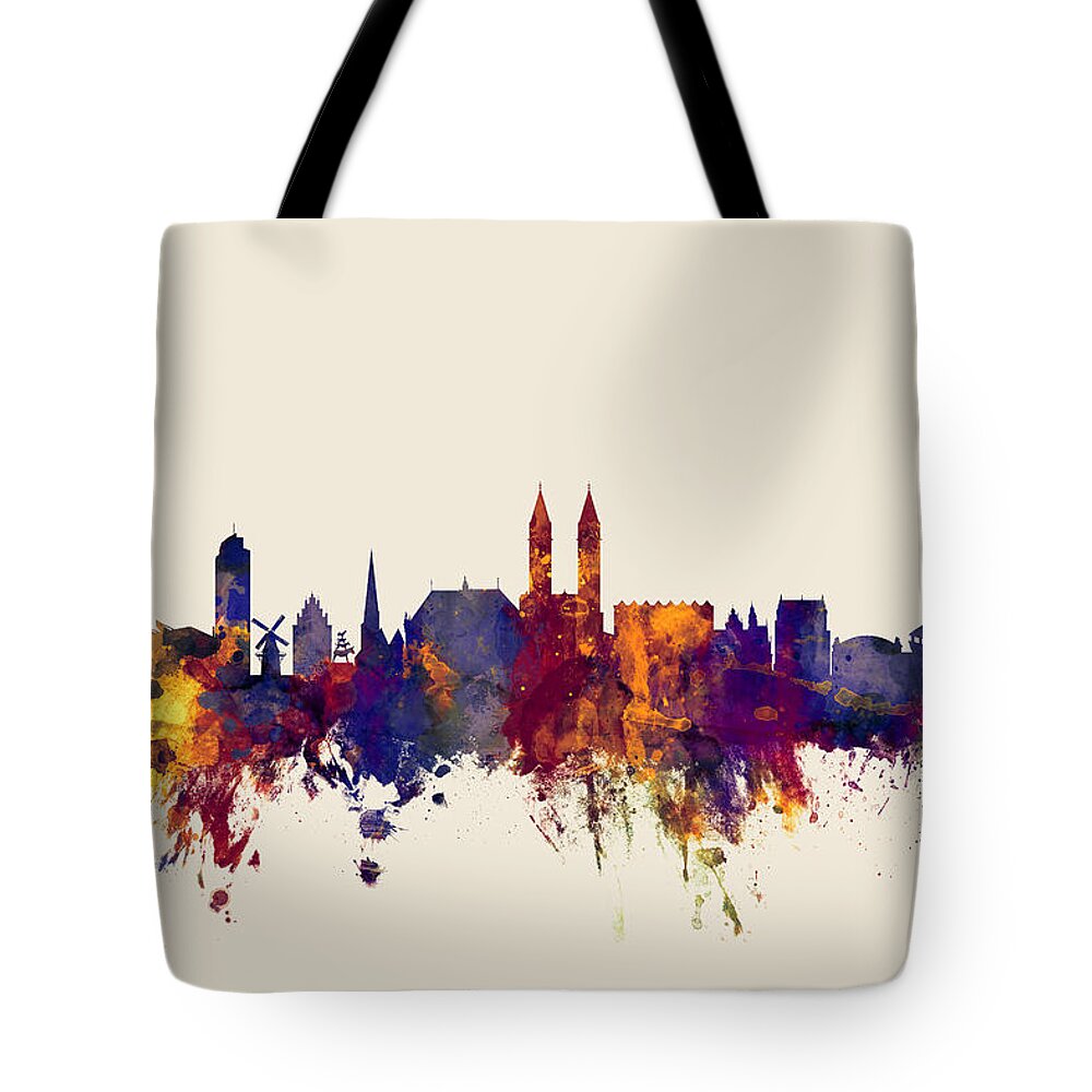 Bremen Tote Bag featuring the digital art Bremen Germany Skyline #2 by Michael Tompsett