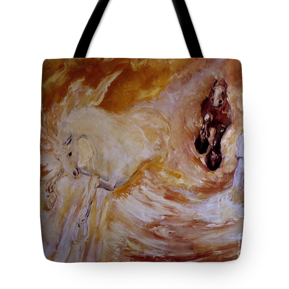 Animals Tote Bag featuring the painting BRINGERS OF THE DAWN Section of Mural #2 by Laara WilliamSen