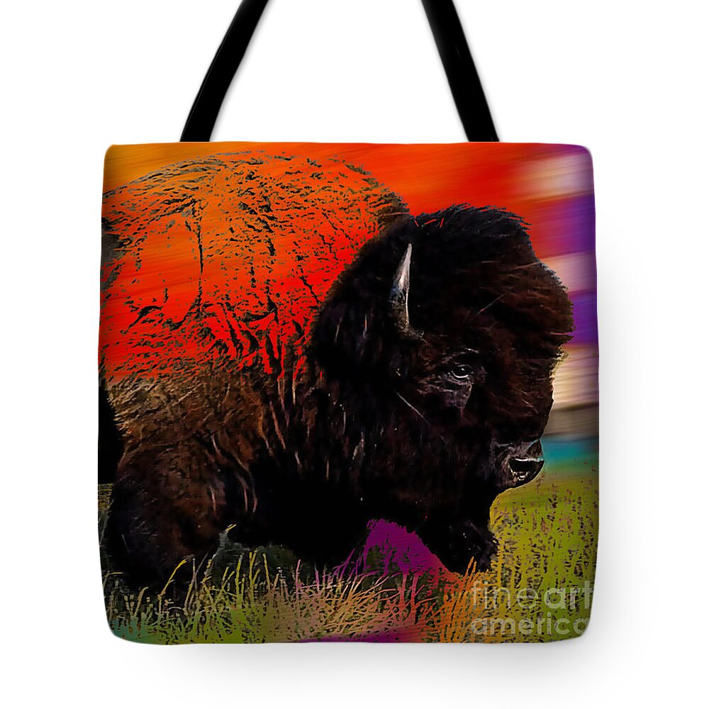 Bison Tote Bag featuring the mixed media Buffalo Collection #2 by Marvin Blaine