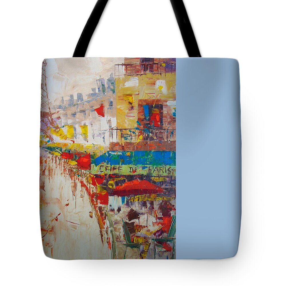 Provence Tote Bag featuring the painting Cafe de Paris #3 by Frederic Payet