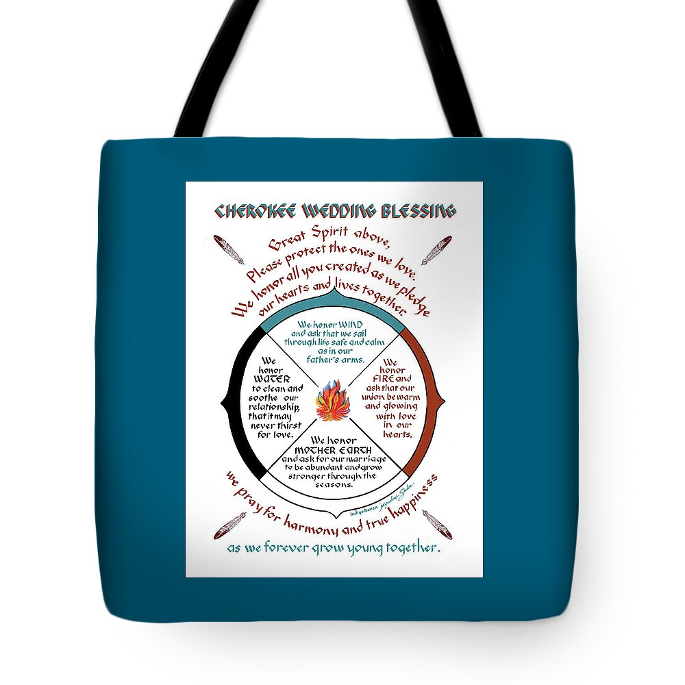 Cherokee Tote Bag featuring the drawing Cherokee Wedding Blessing #1 by Jacqueline Shuler