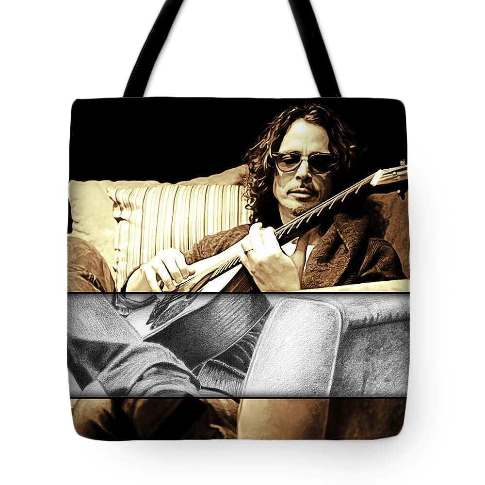 Chris Cornell Tote Bag featuring the drawing Chris Cornell Drawing by Jeffrey St Romain