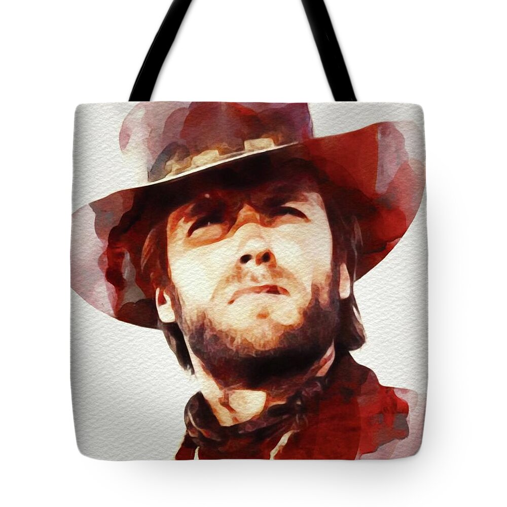 Clint Tote Bag featuring the painting Clint Eastwood, Hollywood Legend #2 by Esoterica Art Agency