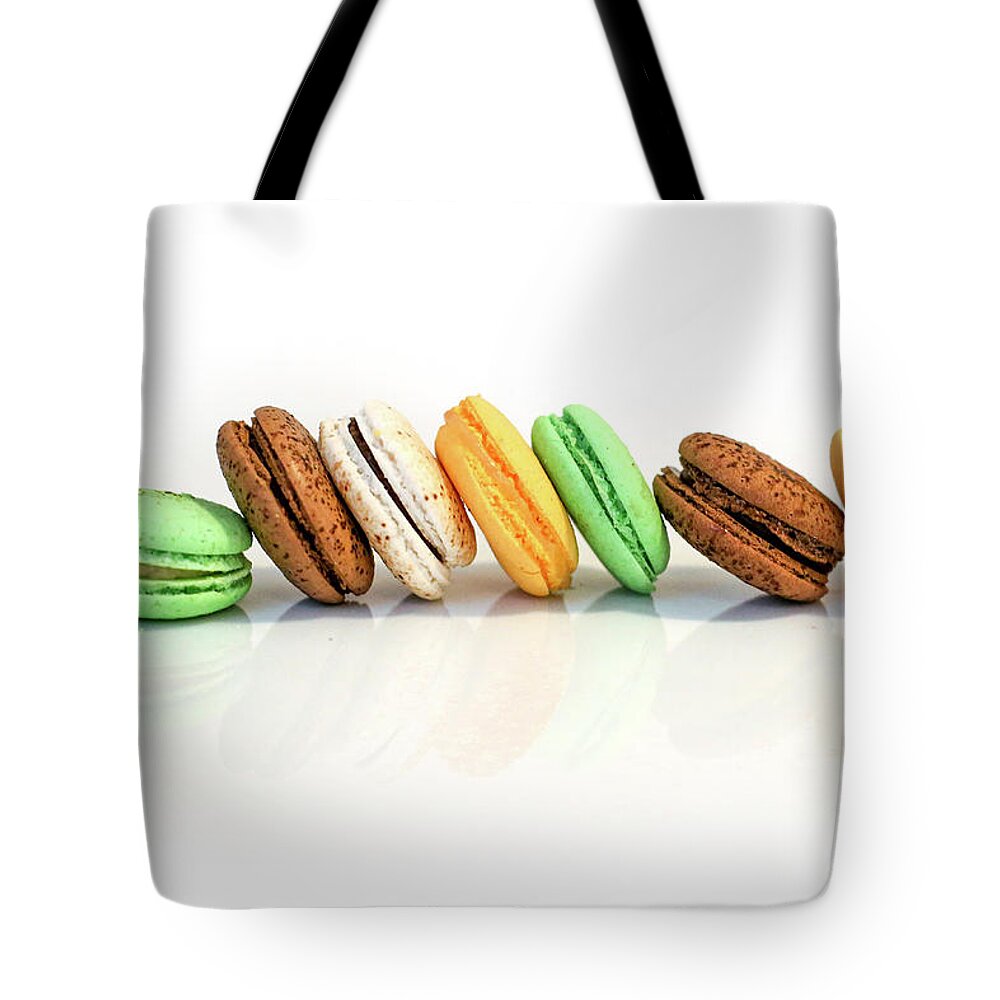 Macaroon Tote Bag featuring the photograph Colourful Macaroon display #2 by Chen Leopold
