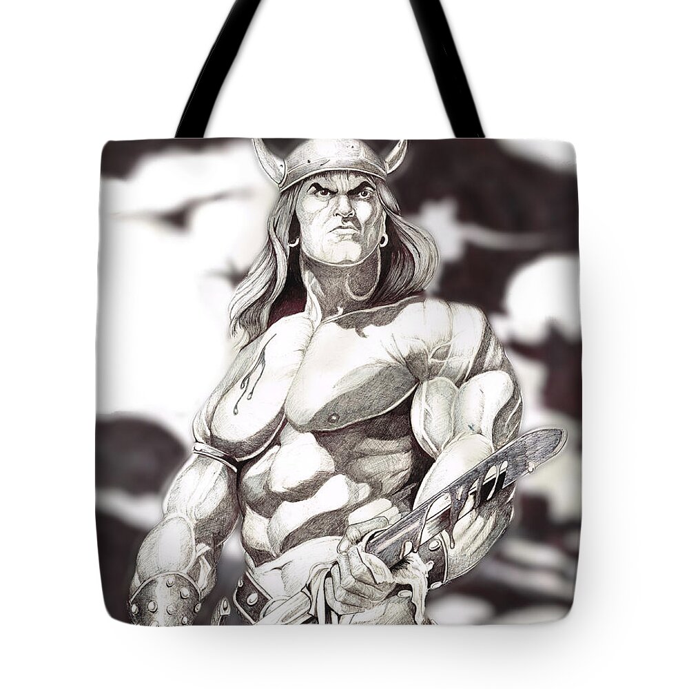 Conan Tote Bag featuring the drawing Conan The Barbarian #2 by Bill Richards
