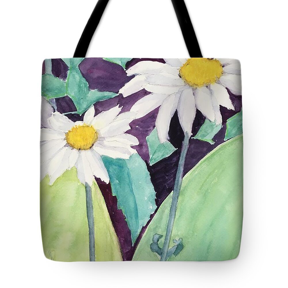 Flowers Tote Bag featuring the painting 2 Daisies by Cindy McLean