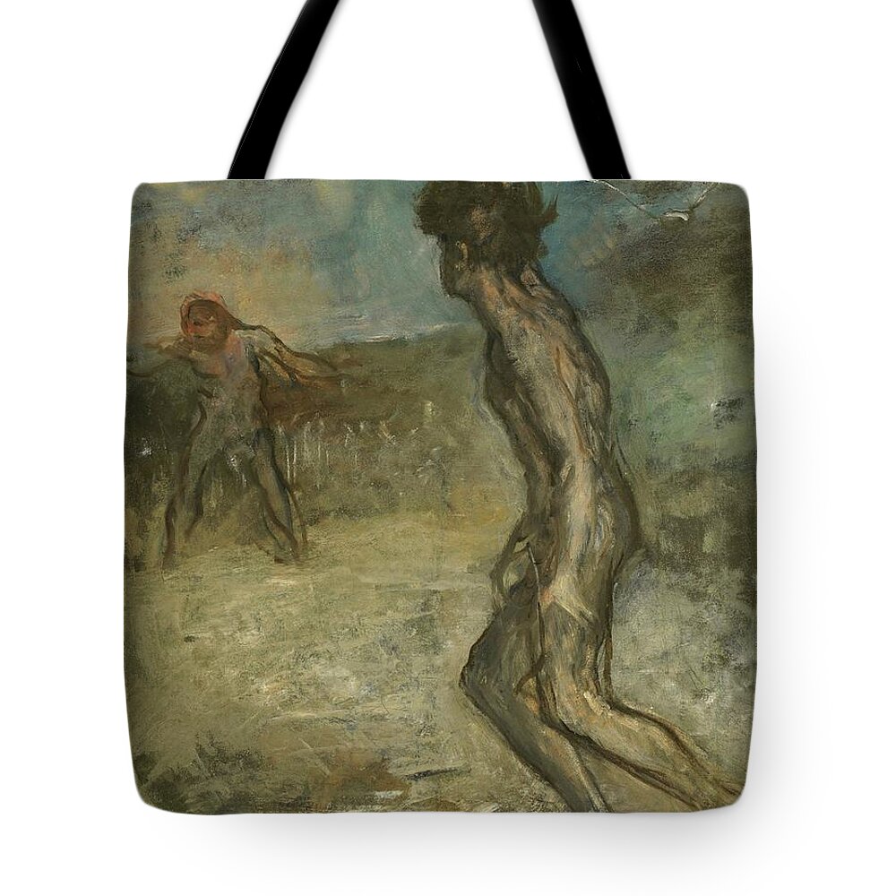 Edgar Degas Tote Bag featuring the painting David And Goliath by Troy Caperton