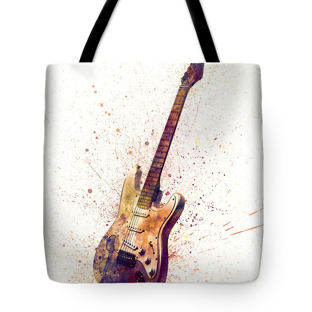 Electric Guitar Tote Bag featuring the digital art Electric Guitar Abstract Watercolor by Michael Tompsett