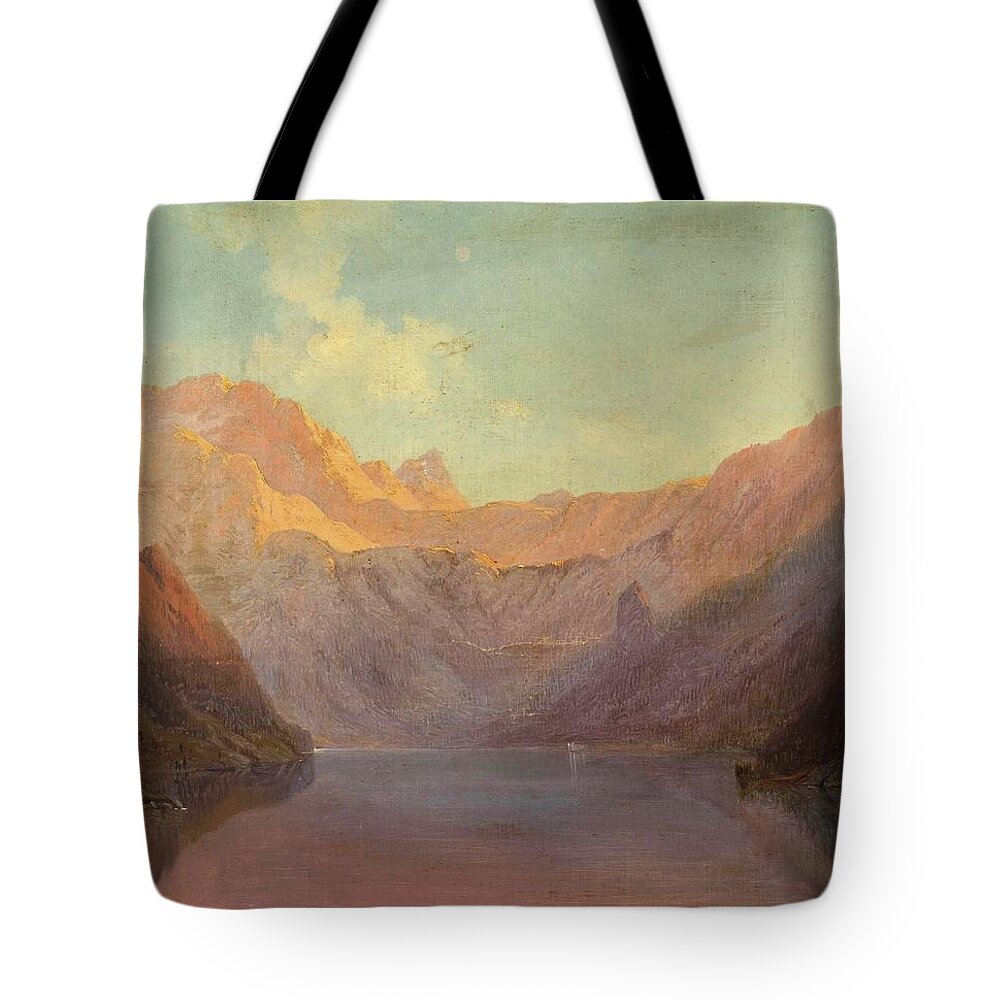 Josef Mayburger (salzburg 1813-1908) Evening Sun Over The Konigsse Tote Bag featuring the painting Evening sun over the Konigsse #2 by Josef Mayburger