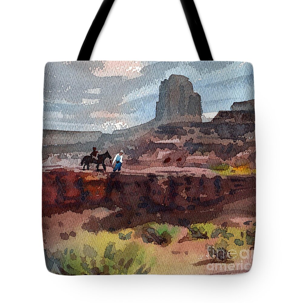 Navajo Tote Bag featuring the painting Father and Son #1 by Donald Maier