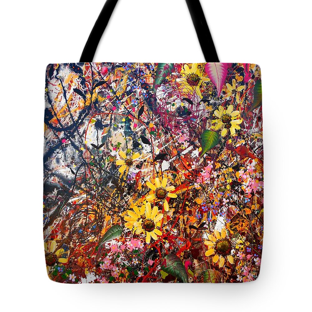 Flowers Tote Bag featuring the painting Flourish detail #2 by Angie Wright