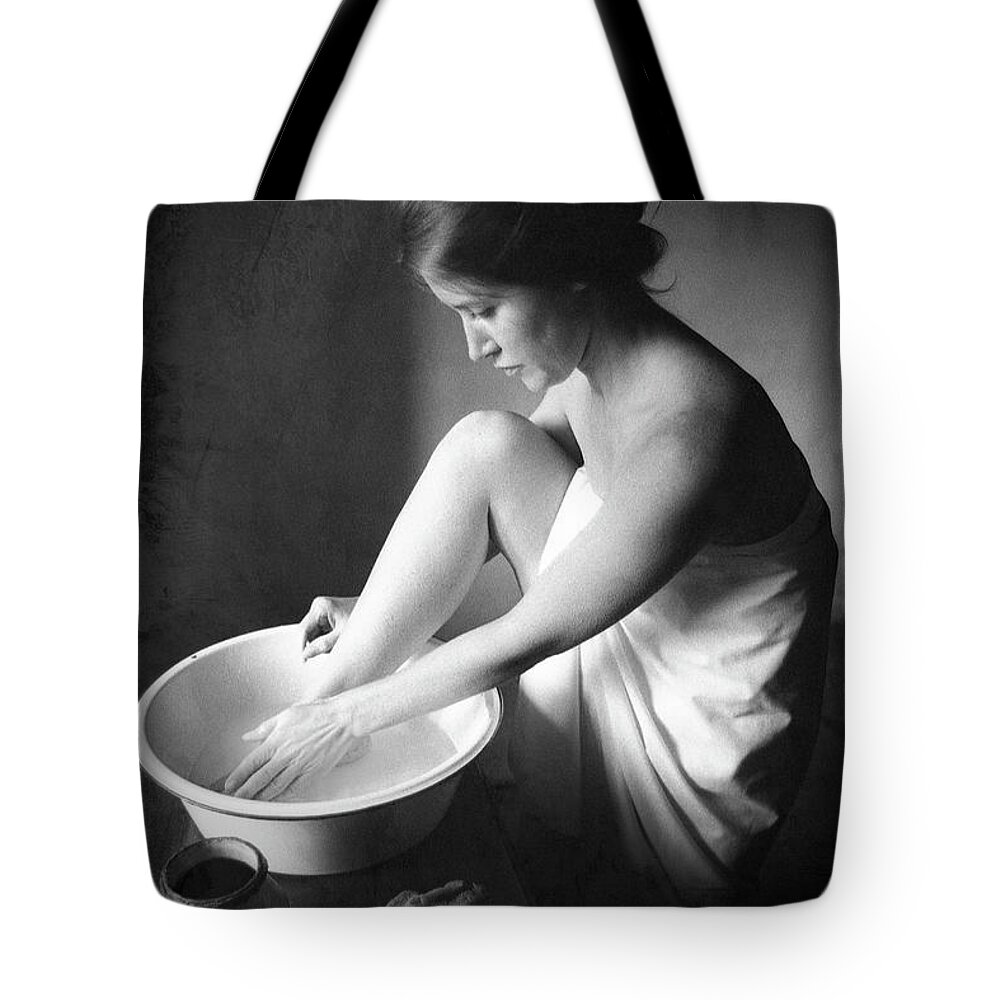 Woman Tote Bag featuring the photograph Footwasher #2 by Jennifer Wright