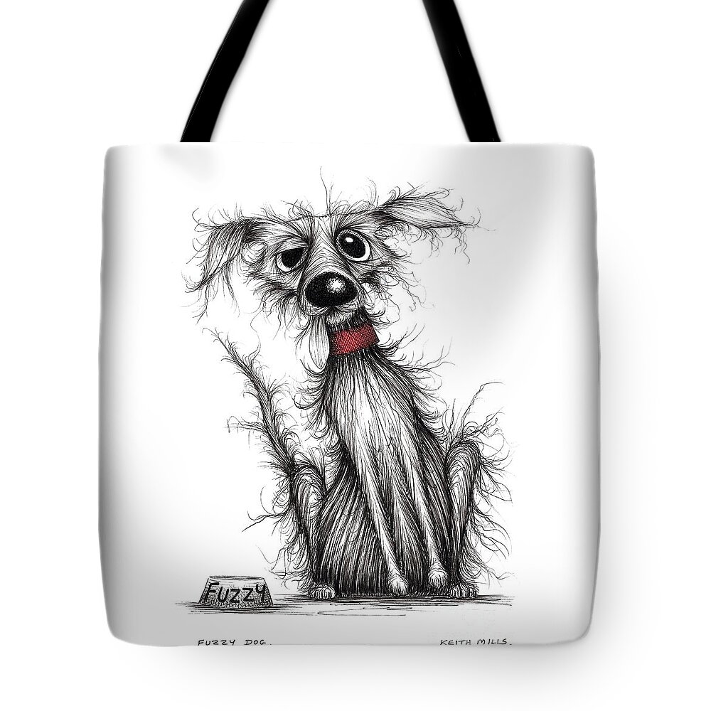 Fuzzy Dog Tote Bag featuring the drawing Fuzzy dog #5 by Keith Mills