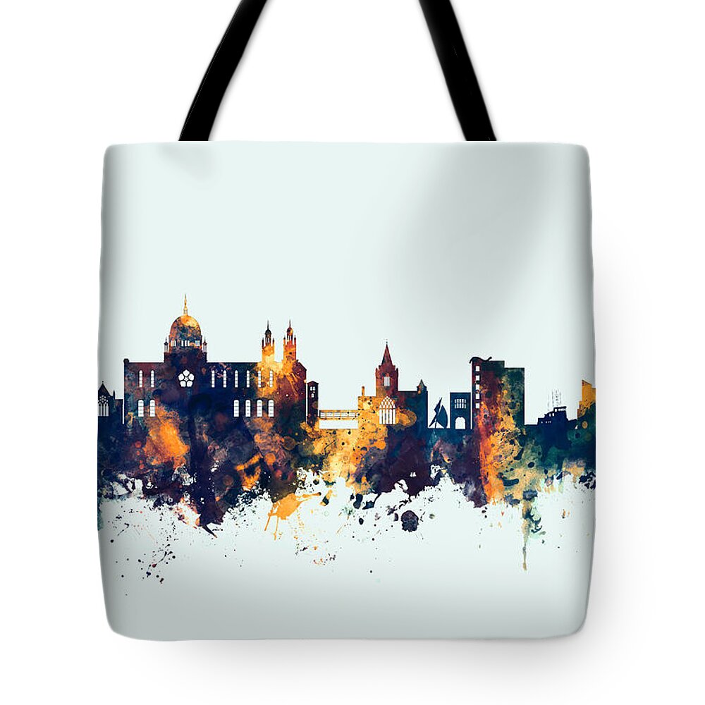 Galway Tote Bag featuring the digital art Galway Ireland Skyline #2 by Michael Tompsett