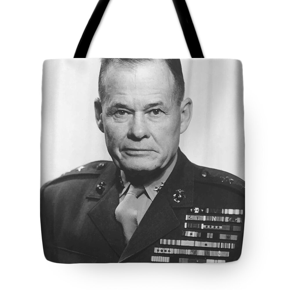 Chesty Puller Tote Bag featuring the painting General Lewis Chesty Puller by War Is Hell Store