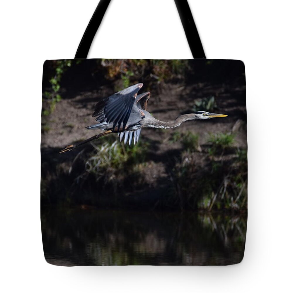 Great Blue Heron Tote Bag featuring the digital art Great Blue Heron by Margarethe Binkley