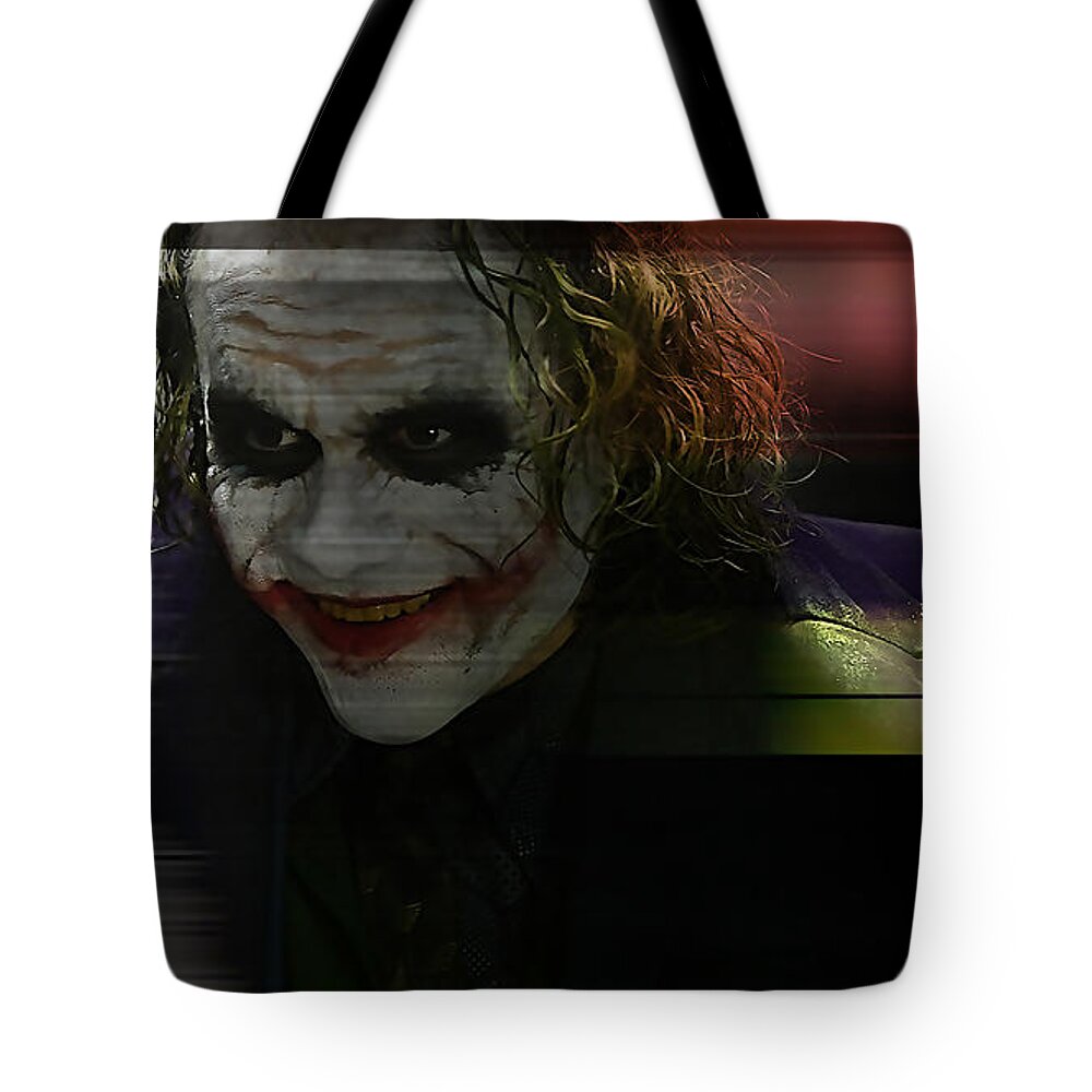 Joker Drawings Tote Bag featuring the mixed media Heath Ledger #2 by Marvin Blaine