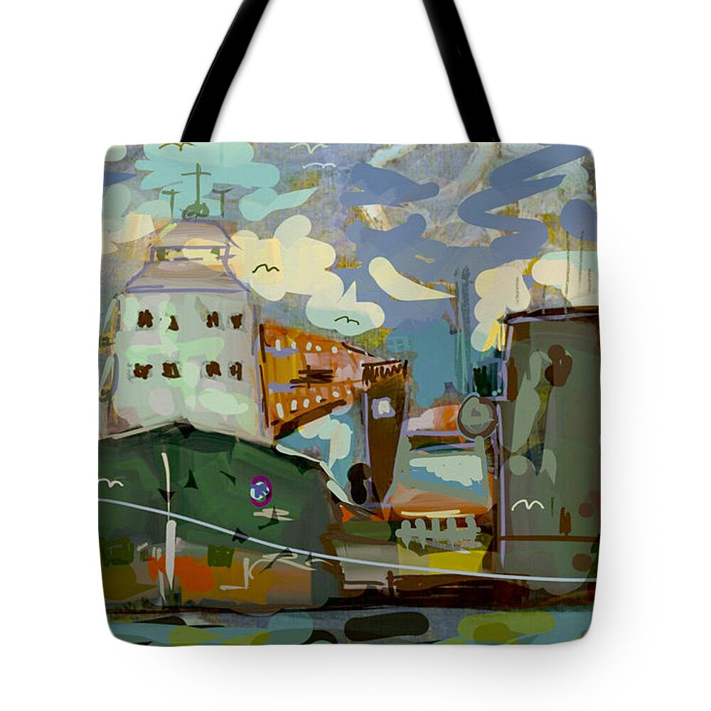 Shipping Tote Bag featuring the digital art In Port #2 by Jim Vance