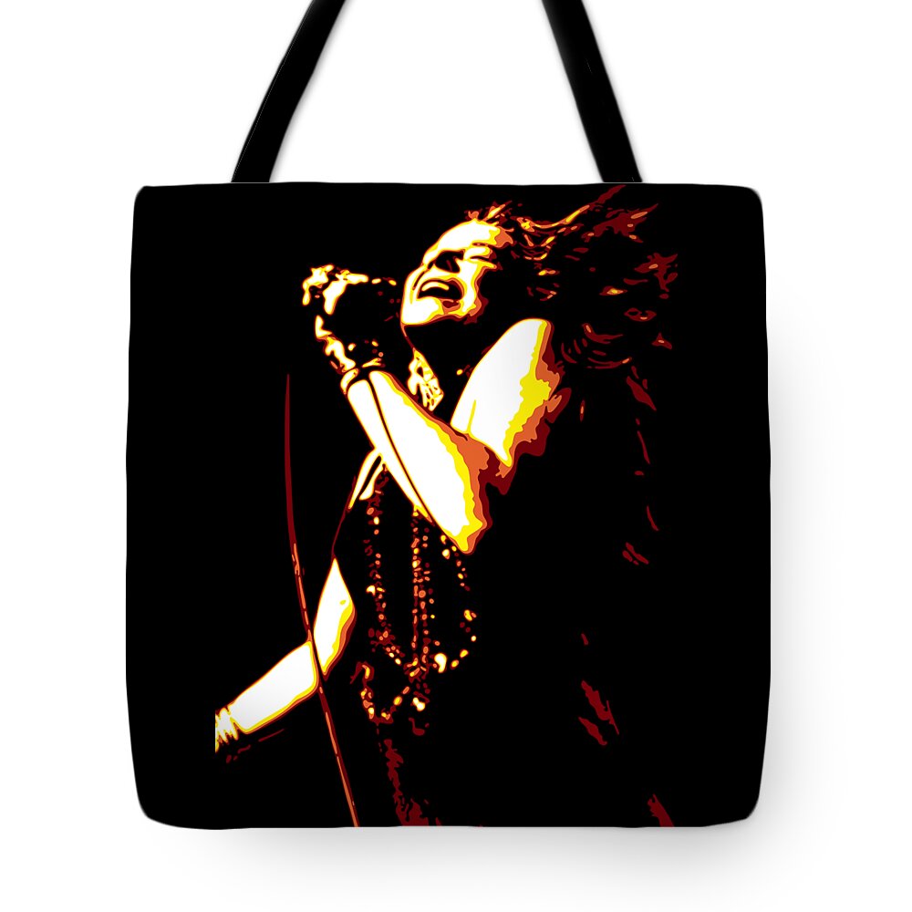 Janis Joplin Tote Bag featuring the digital art Janis Joplin by DB Artist