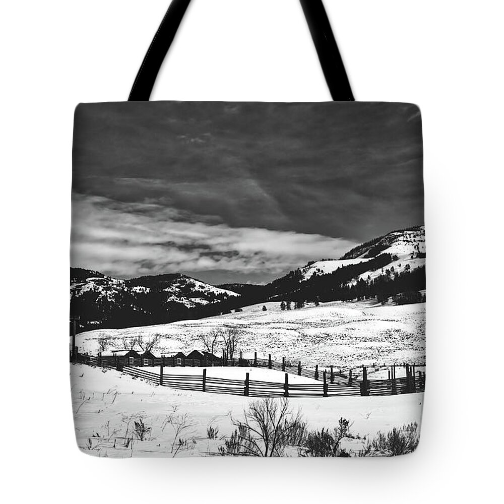 Yellowstone Tote Bag featuring the photograph Lamar Ranger Station In Winter - Yellowstone #2 by Mountain Dreams