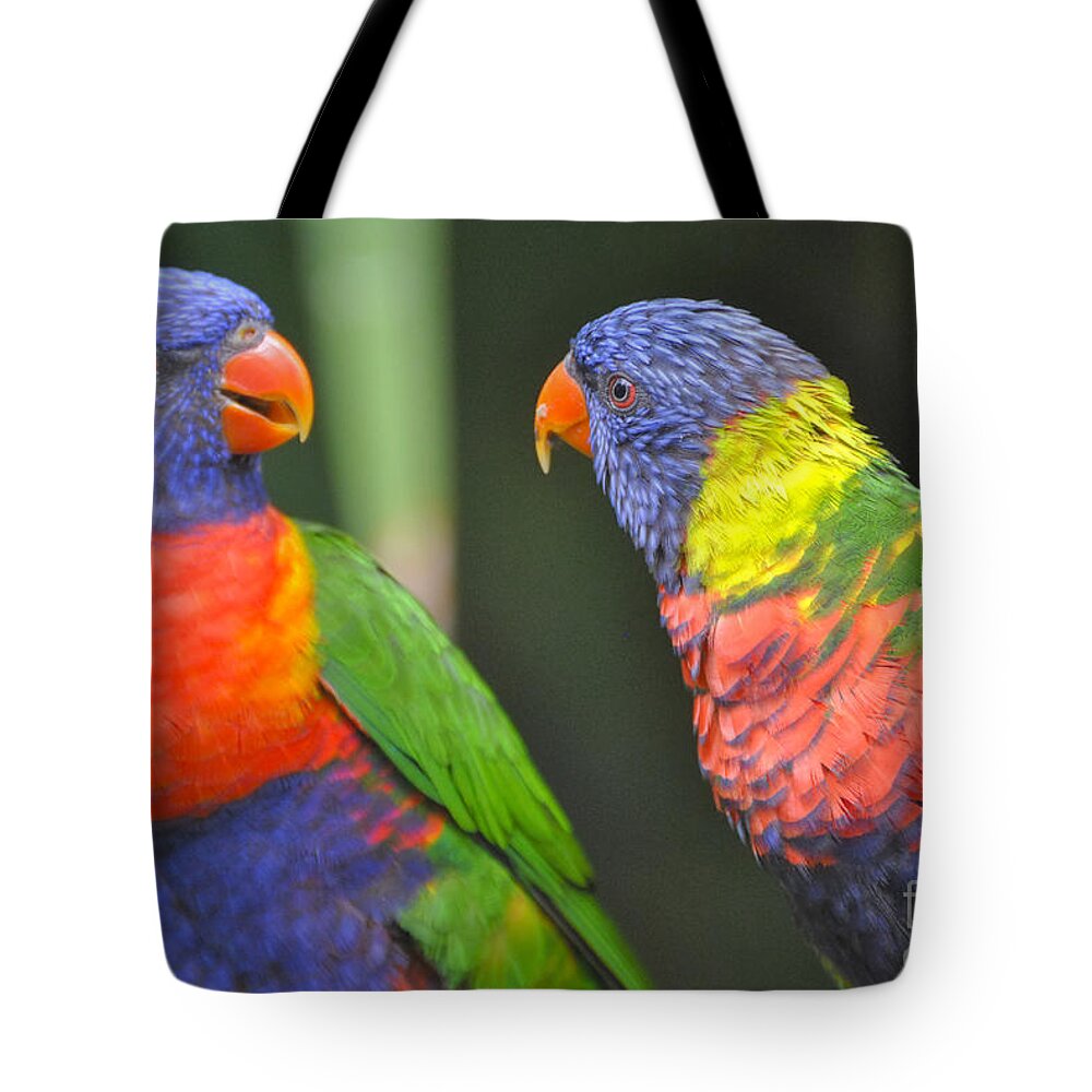 Lories Tote Bag featuring the photograph 2 Lories In Discussion by PatriZio M Busnel