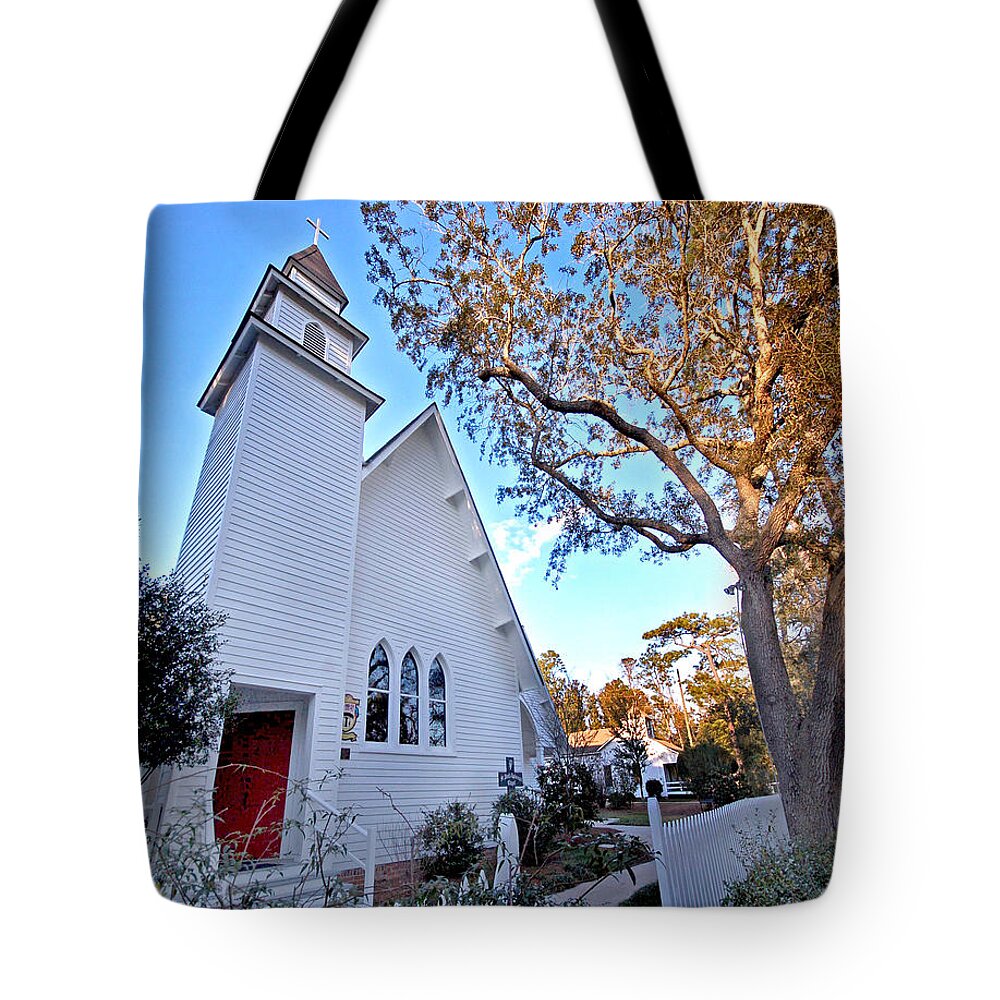Church Tote Bag featuring the painting Magnolia Springs Alabama Church by Michael Thomas