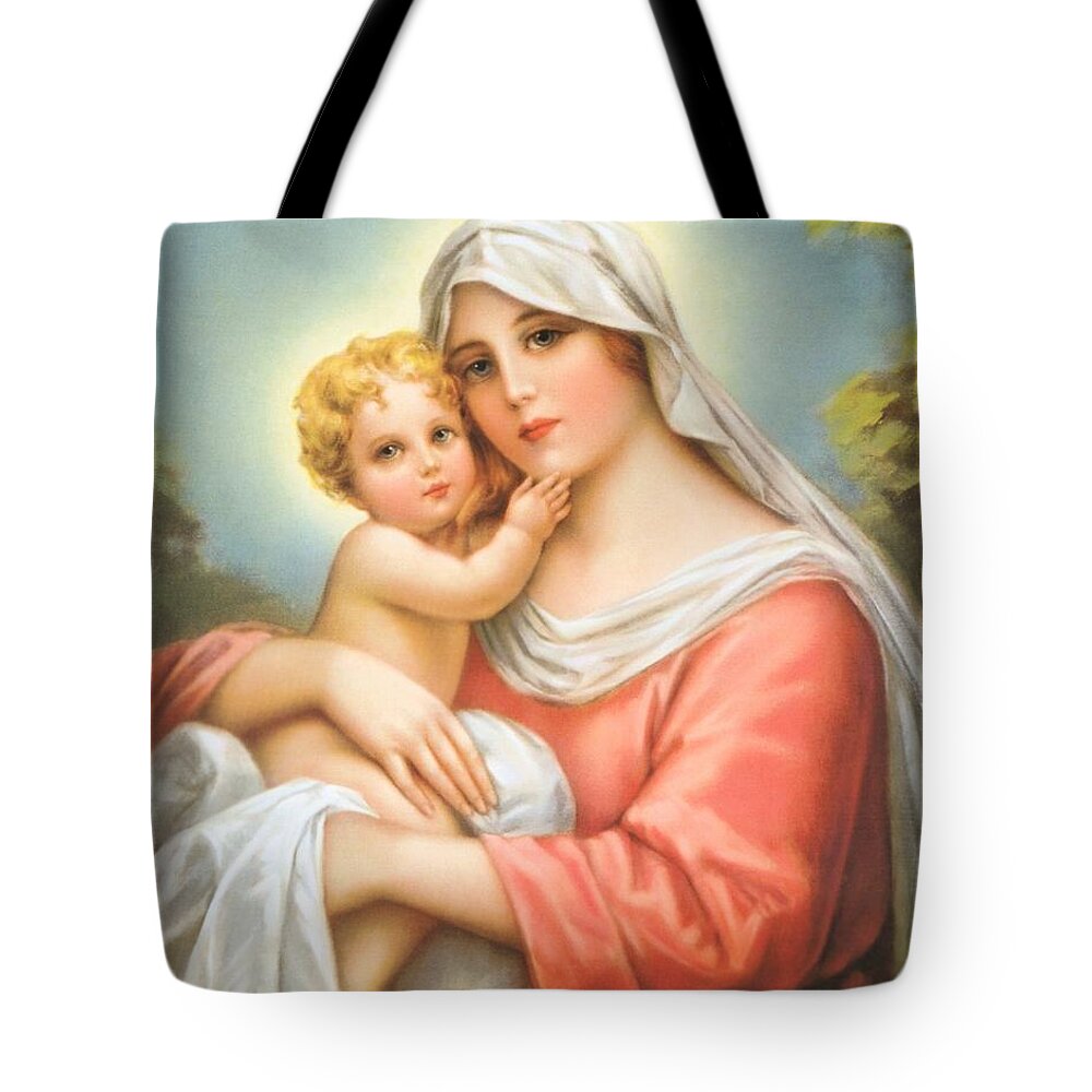 Christmas Tote Bag featuring the painting Mary and Baby Jesus by Artist Unknown