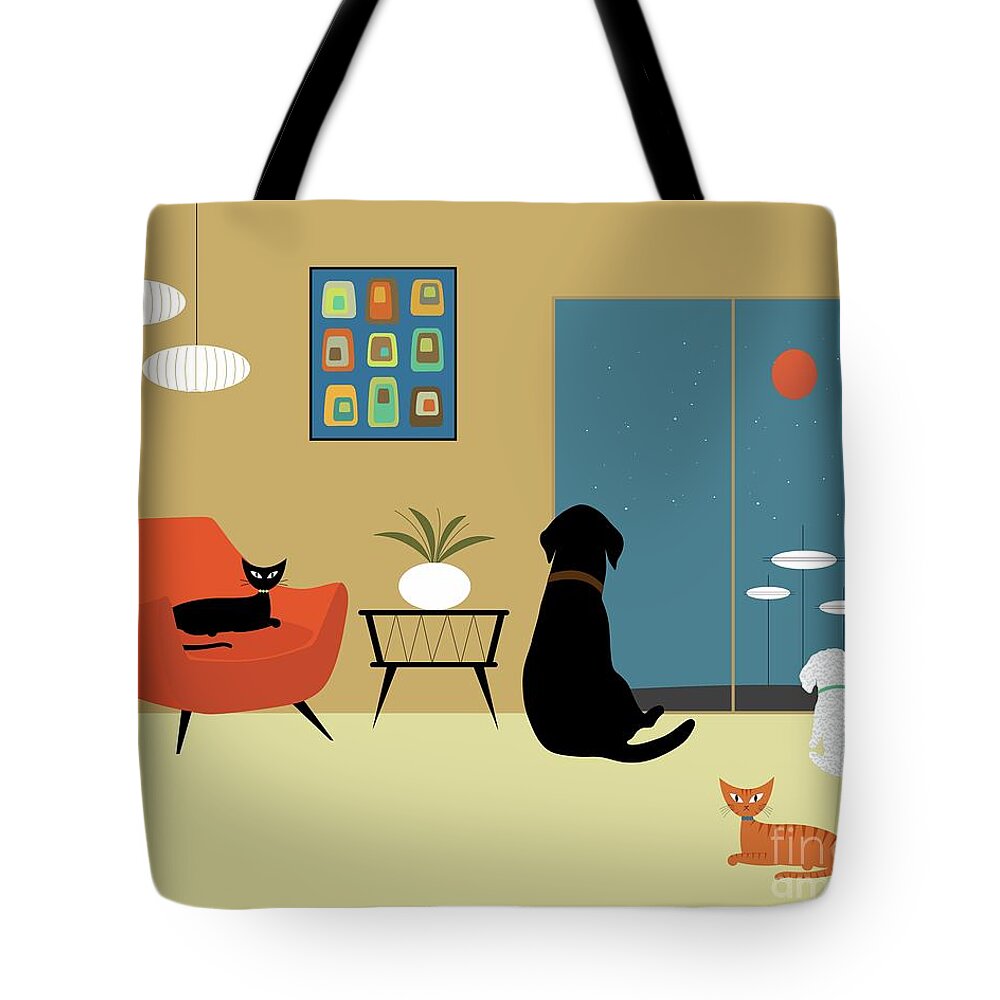 Mid Century Tote Bag featuring the digital art Mid Century Modern Animals by Donna Mibus