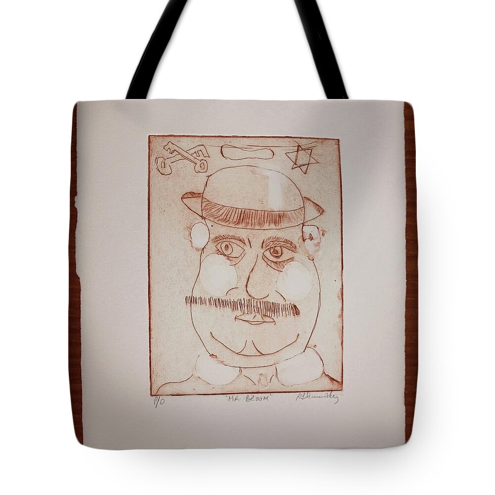 Drawing Tote Bag featuring the drawing Mr Leopold Bloom #2 by Roger Cummiskey