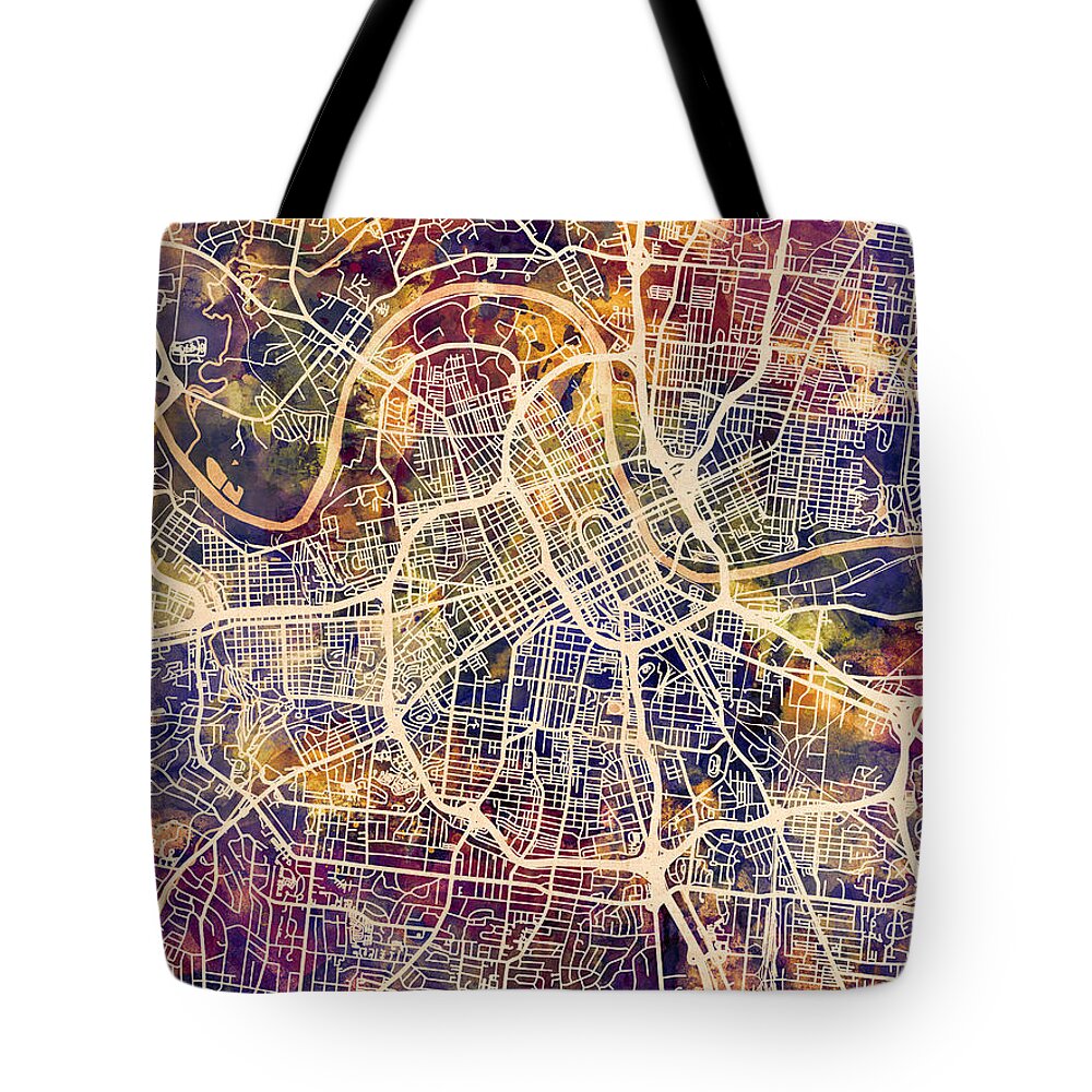 Nashville Tote Bag featuring the digital art Nashville Tennessee City Map by Michael Tompsett