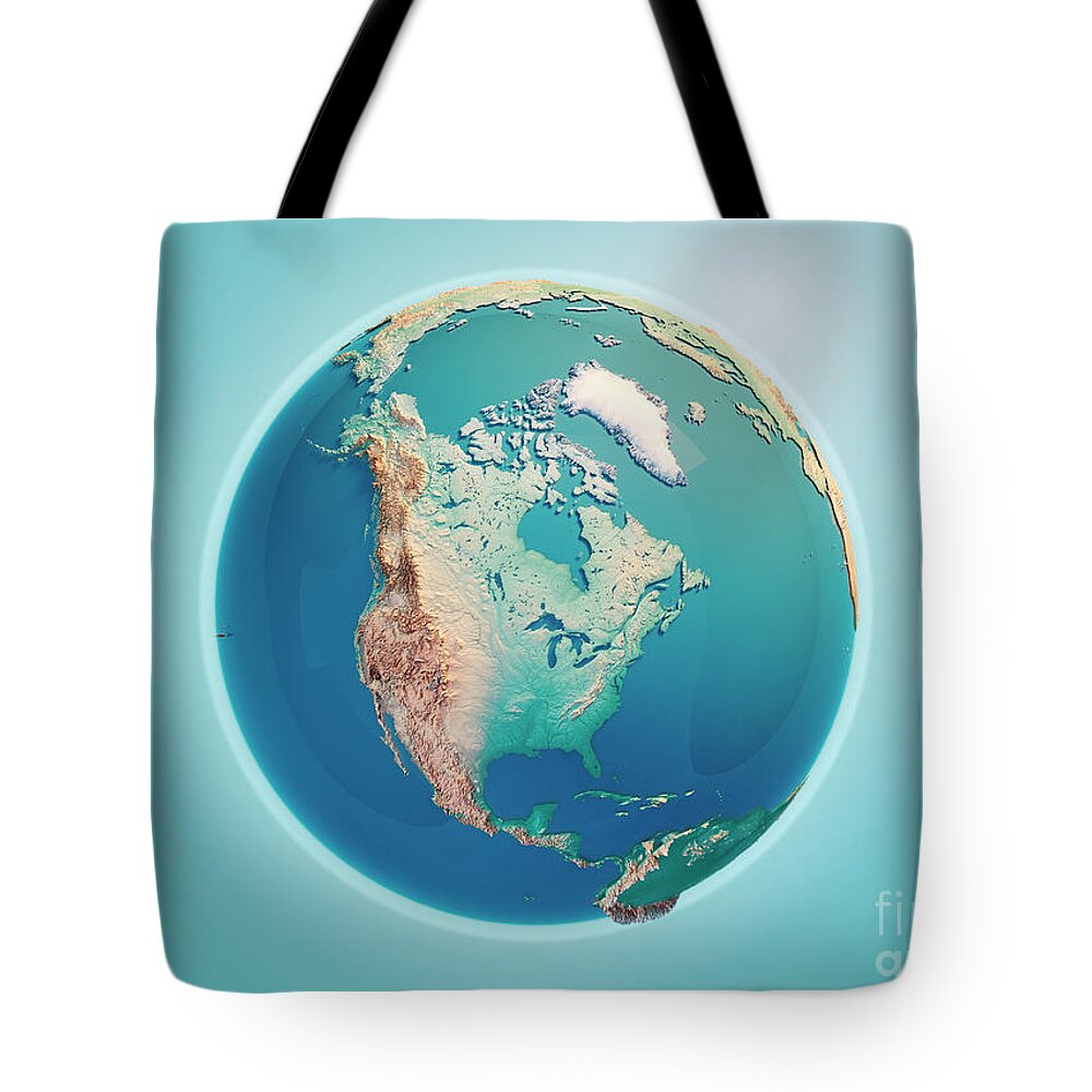 North America Tote Bag featuring the digital art North America 3D Render Planet Earth by Frank Ramspott