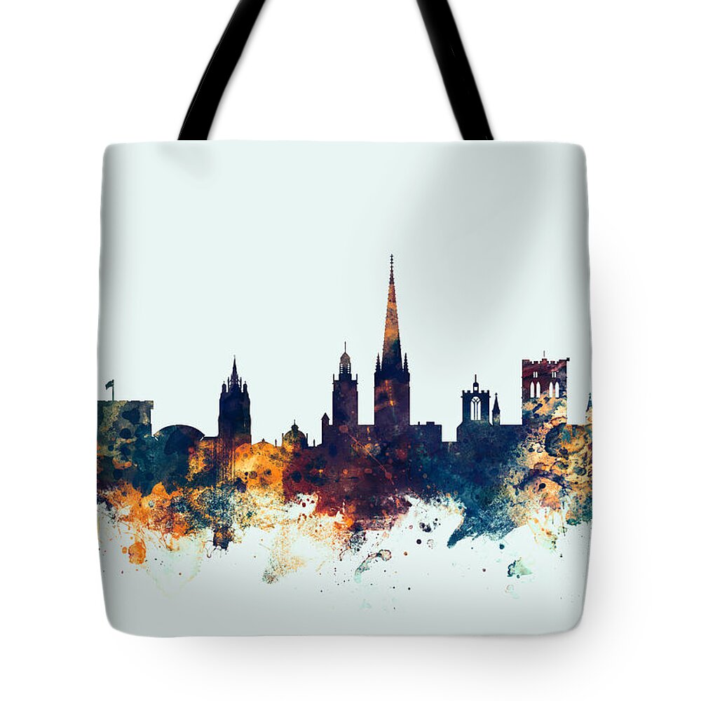 City Tote Bag featuring the digital art Norwich England Skyline by Michael Tompsett