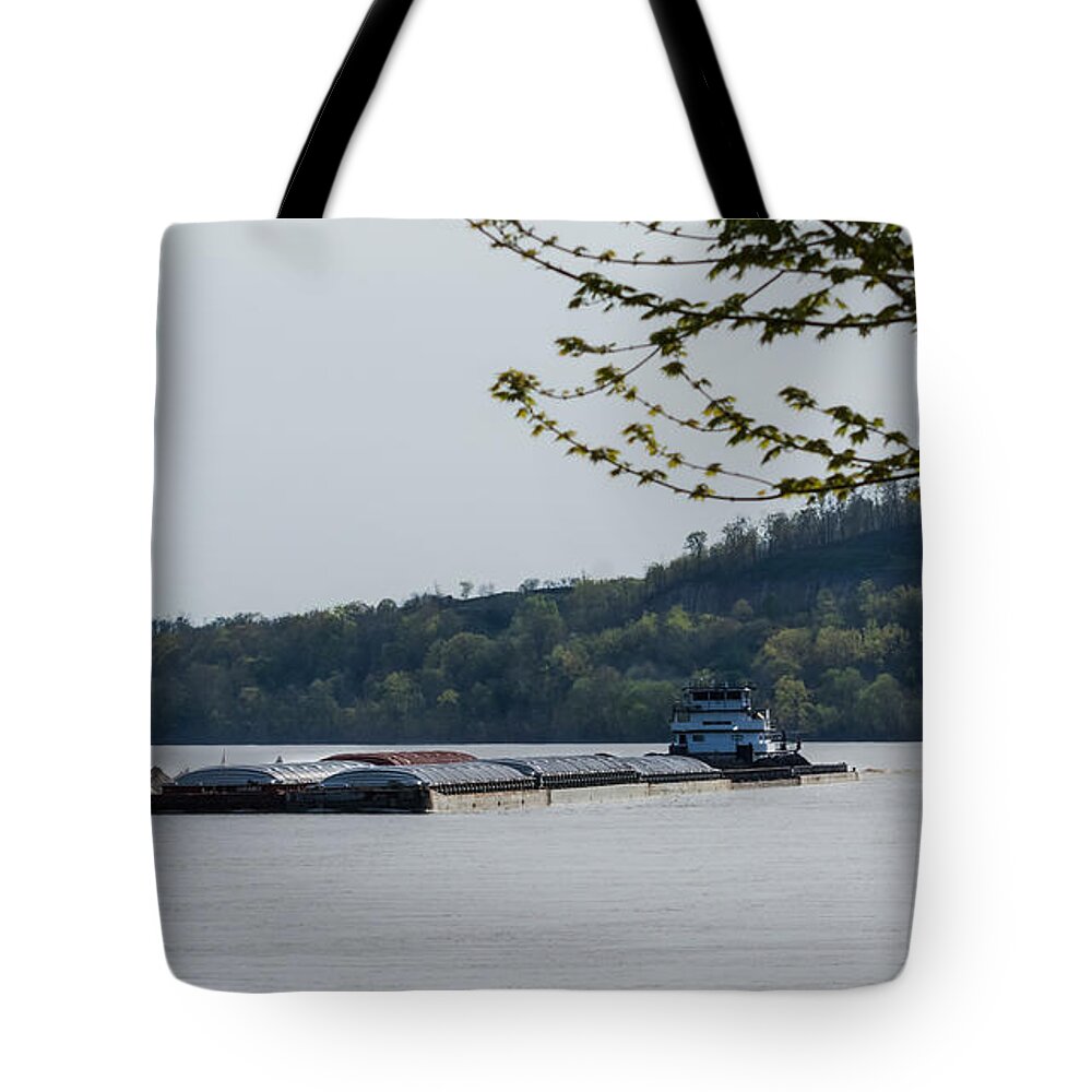 River Tote Bag featuring the photograph Ohio River Barge by Holden The Moment