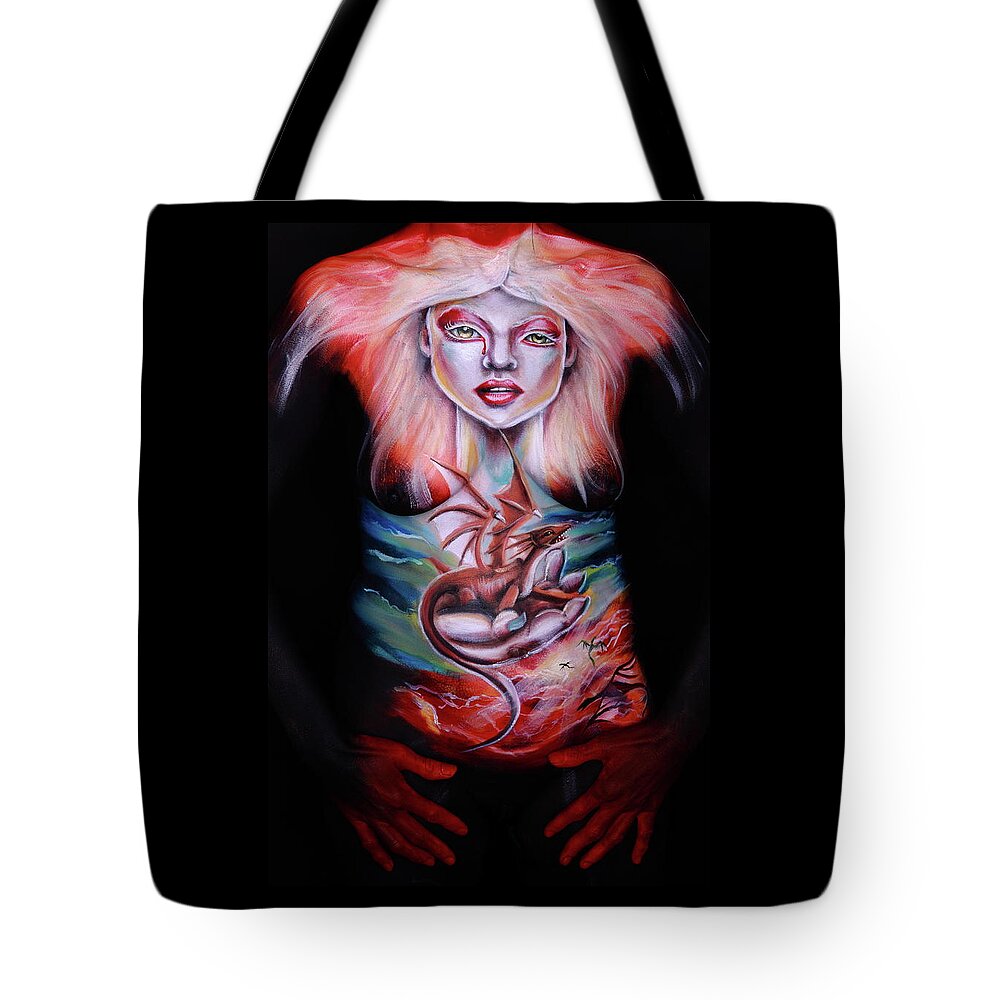 Dragon Tote Bag featuring the photograph Painful Release #1 by Angela Rene Roberts and Cully Firmin