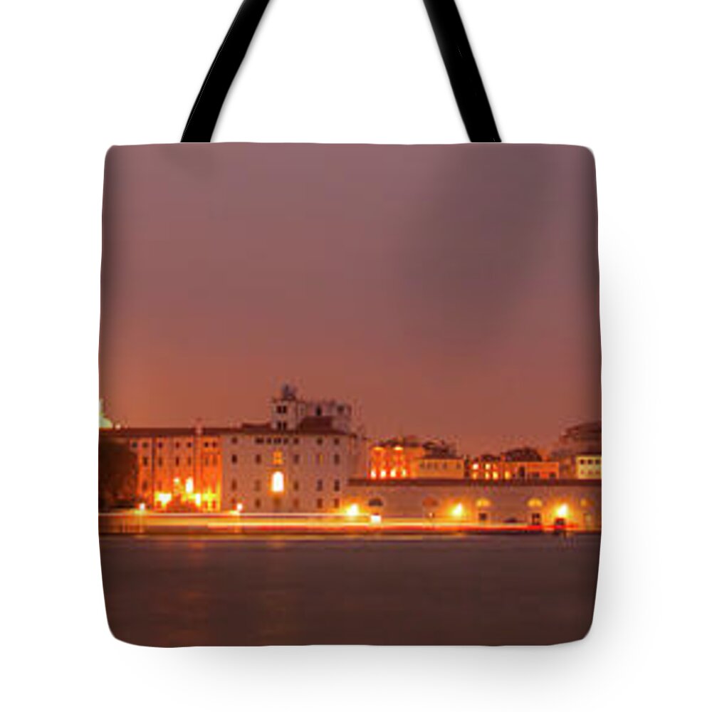 Bridge Tote Bag featuring the photograph Panorama By Night Of Venice, italian City by Amanda Mohler